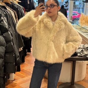 Women's Cream Faux Fur Jacket S